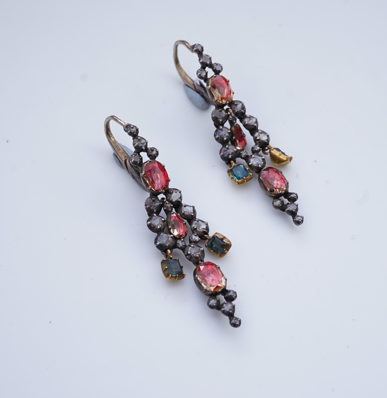 A pair of emerald, topaz and diamond earrings, 19th century